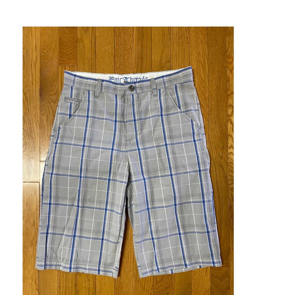 Epic Threads Boys Grey Blue Plaid Shorts Size 20‎ NWT  Flat Front Cotton